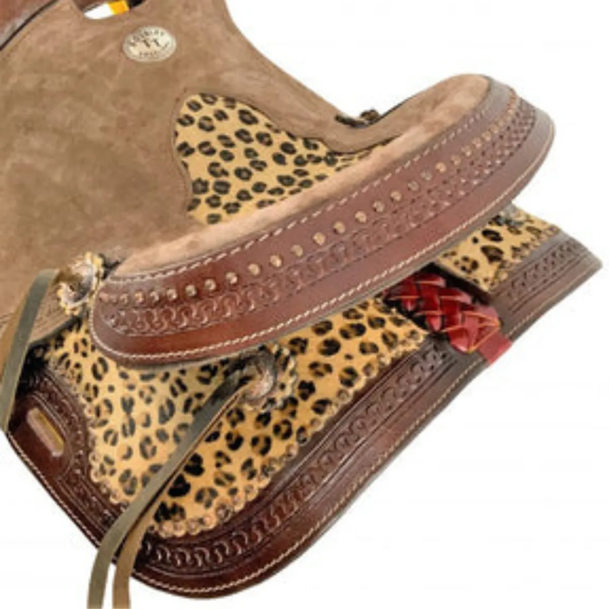 13" DOUBLE T HARD SEAT BARREL STYLE SADDLE WITH CHEETAH SEAT