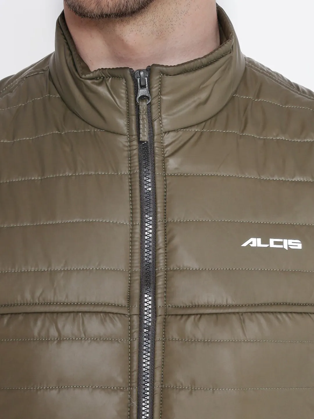 Alcis Mens Solid Olive Green Quilted Jacket MJKQ01