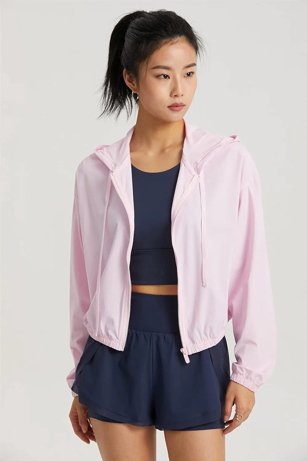 altiland Women's UPF 50  Sun Protection Cropped Jackets Zip Up Cooling Shirt Athletic Workout Running Hoodie