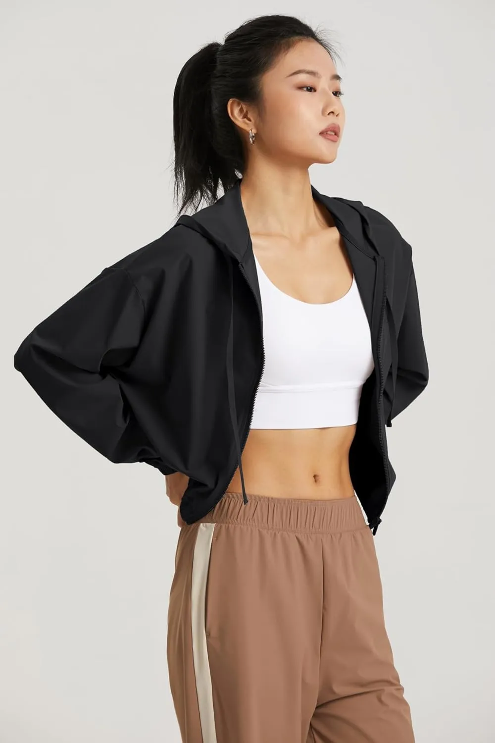 altiland Women's UPF 50  Sun Protection Cropped Jackets Zip Up Cooling Shirt Athletic Workout Running Hoodie