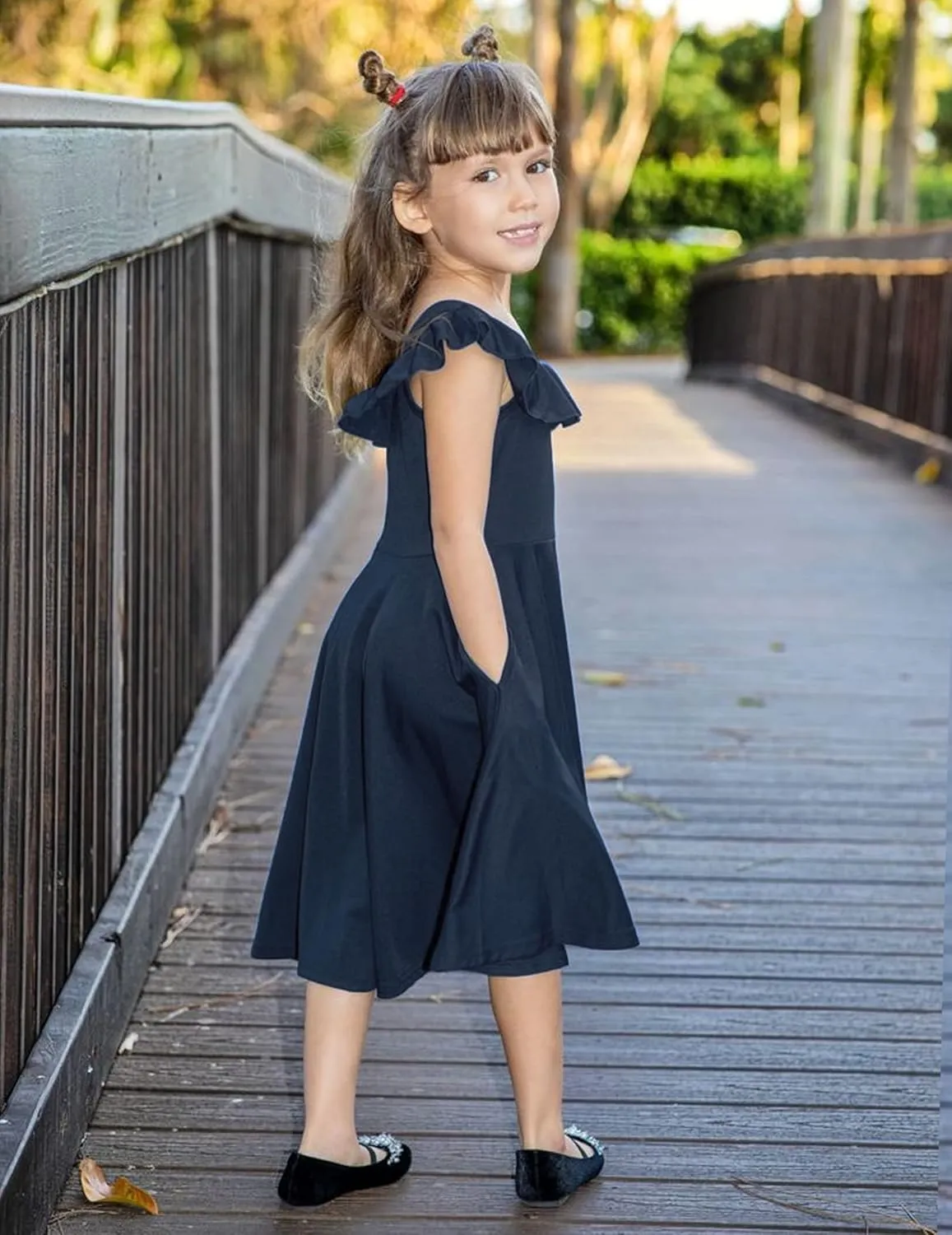 Arshiner Girls Summer Dress Off Shoulder Flutter Sleeve Midi Swing Cassual Formal Dresses with Pocket
