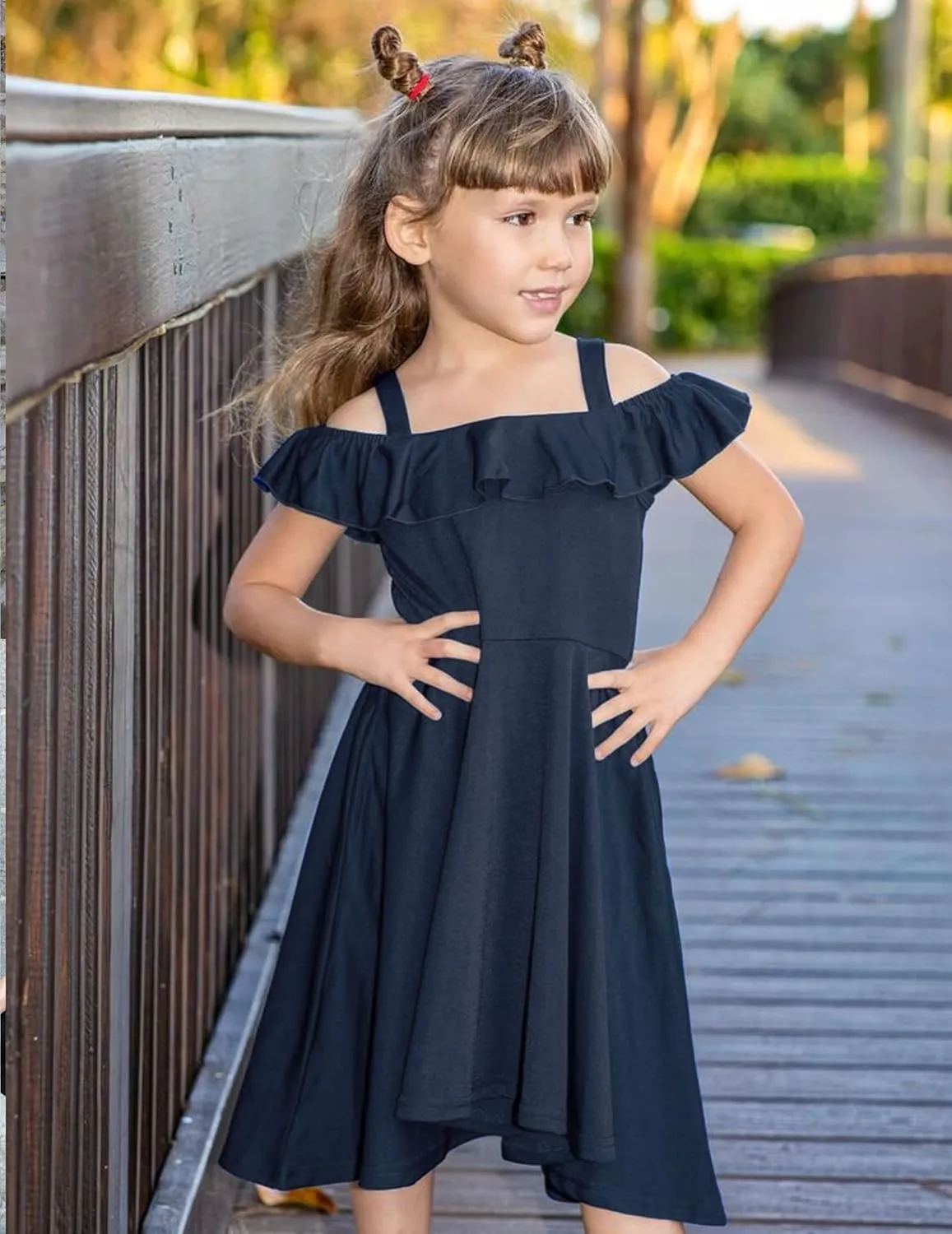 Arshiner Girls Summer Dress Off Shoulder Flutter Sleeve Midi Swing Cassual Formal Dresses with Pocket