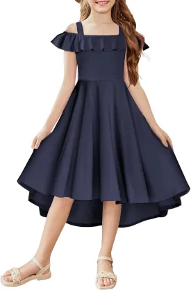 Arshiner Girls Summer Dress Off Shoulder Flutter Sleeve Midi Swing Cassual Formal Dresses with Pocket