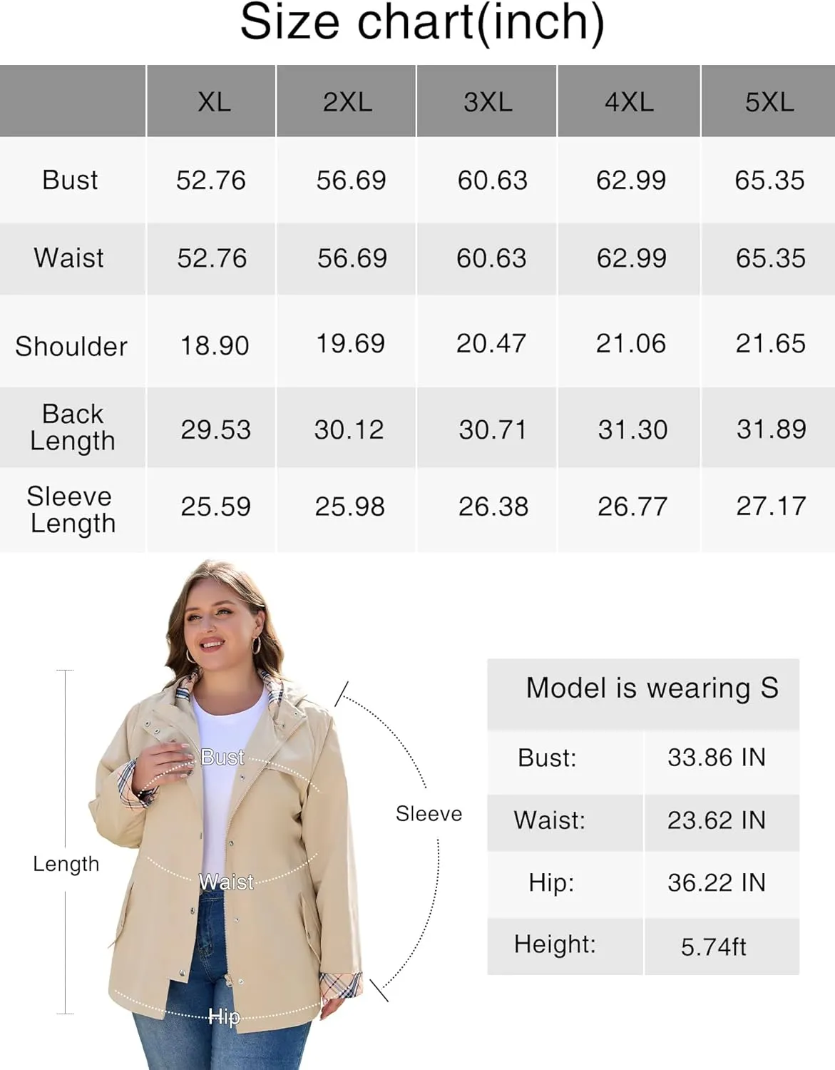 Bloggerlove Rain Jacket Women Plus Size Long Raincoat with Hood Waterproof Outdoor Trench Coat