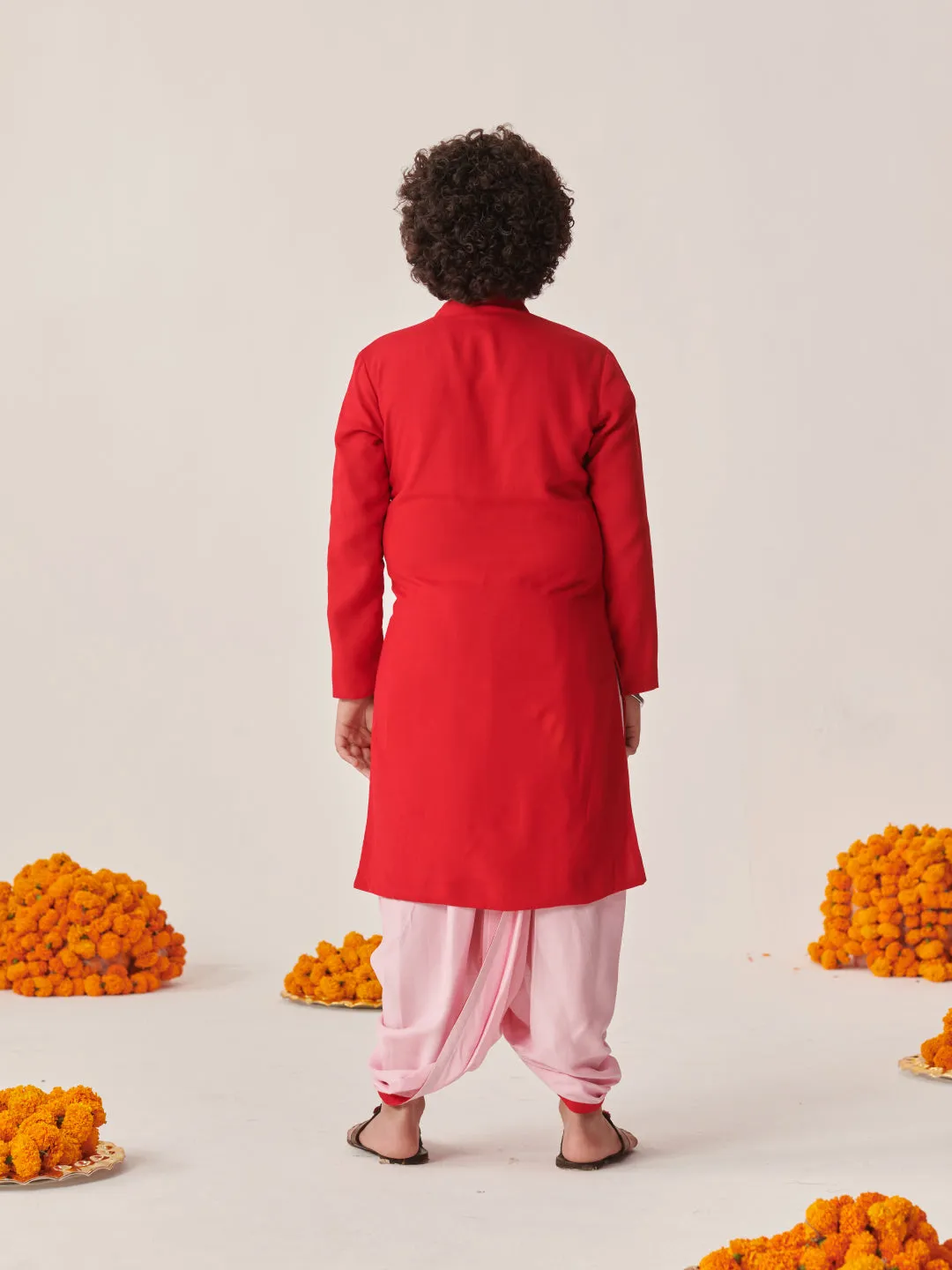 Boys Floral Embroidered Regular Kurta With Dhoti Pants