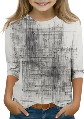 Boys Girls Cute Graffiti Loose 3/4 Sleeve T-Shirts Crewneck Casual Summer Graphic Printed Tee Tops for Kids 3-12 Years