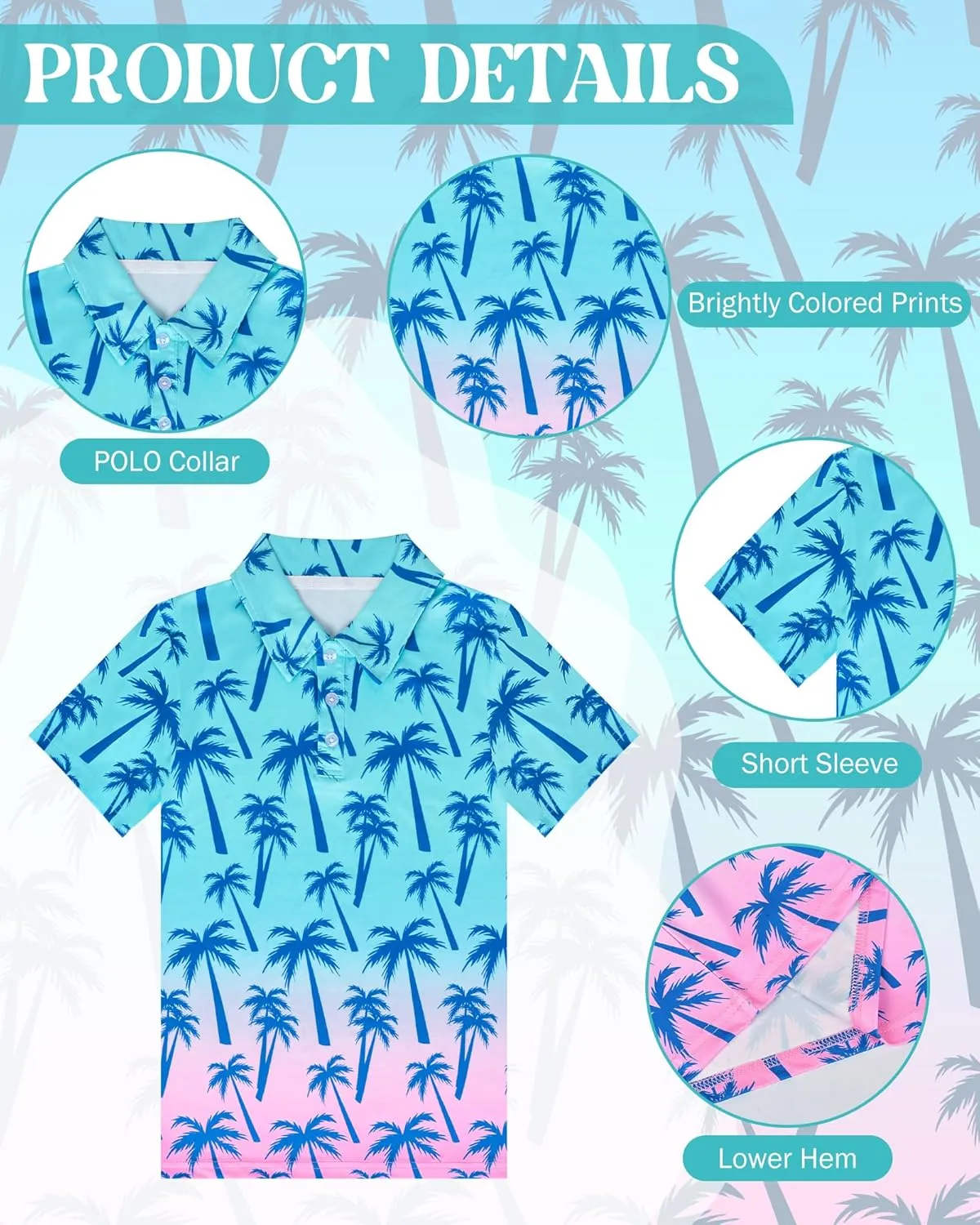 Boys Polo Shirt Golf Short Sleeve Hawaiian School Uniform Shirts for Boys Kids 5-14 Years