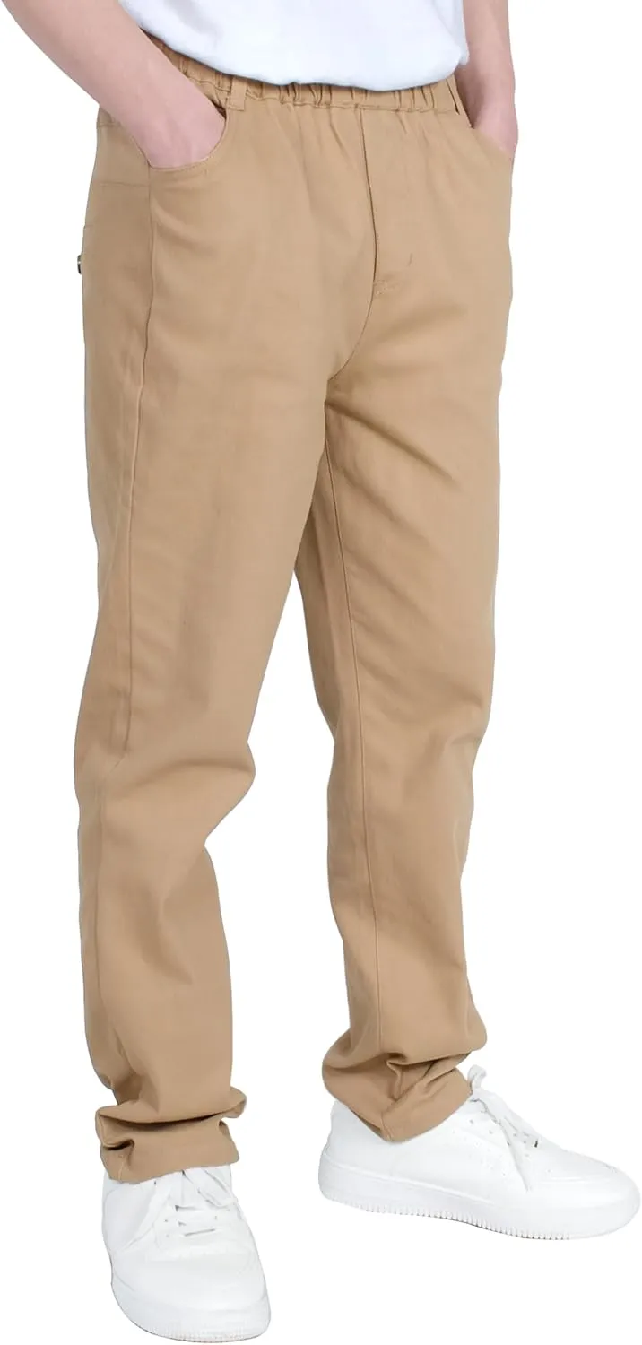 CAMLAKEE Boys' Stretch Pull on Chino Pants Kids School Uniform Yonth Twill Pants