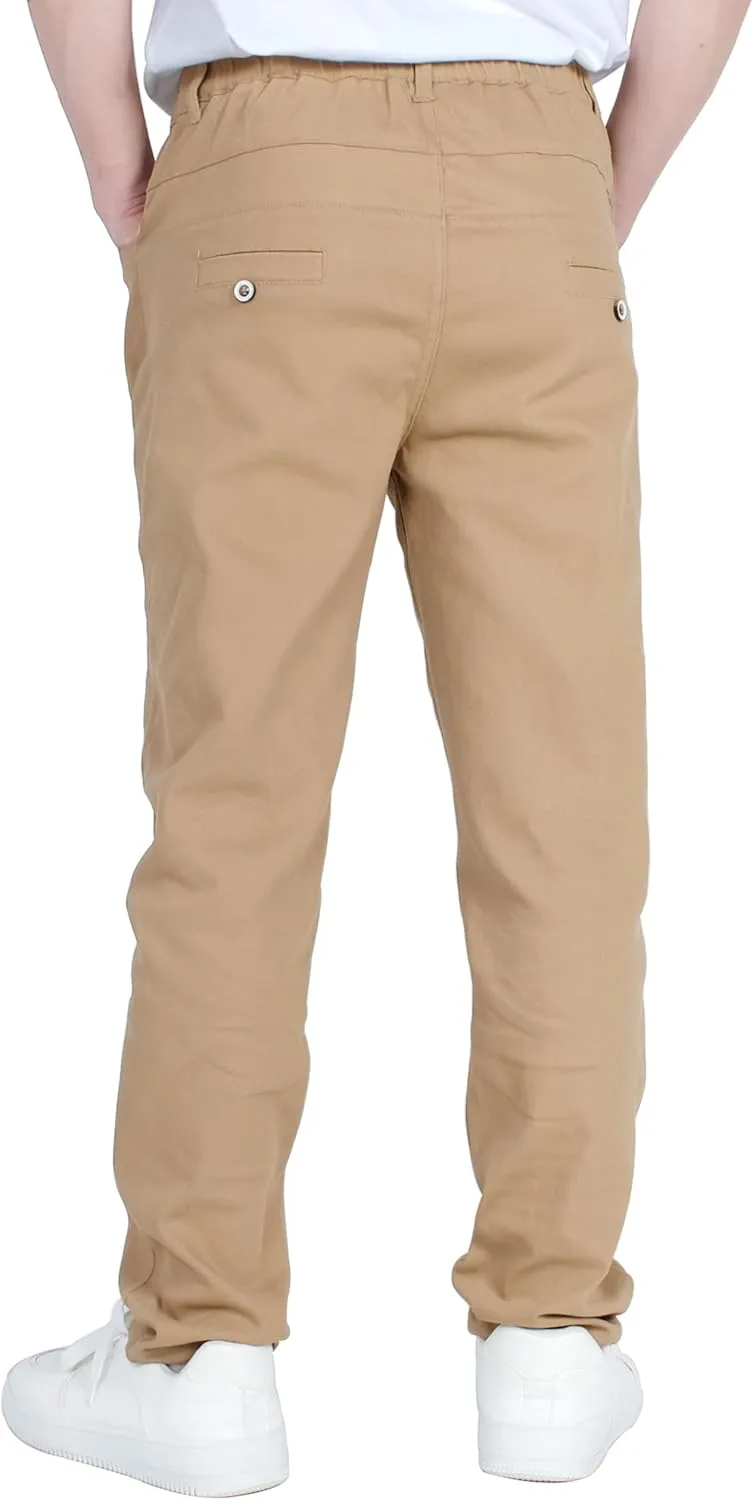 CAMLAKEE Boys' Stretch Pull on Chino Pants Kids School Uniform Yonth Twill Pants