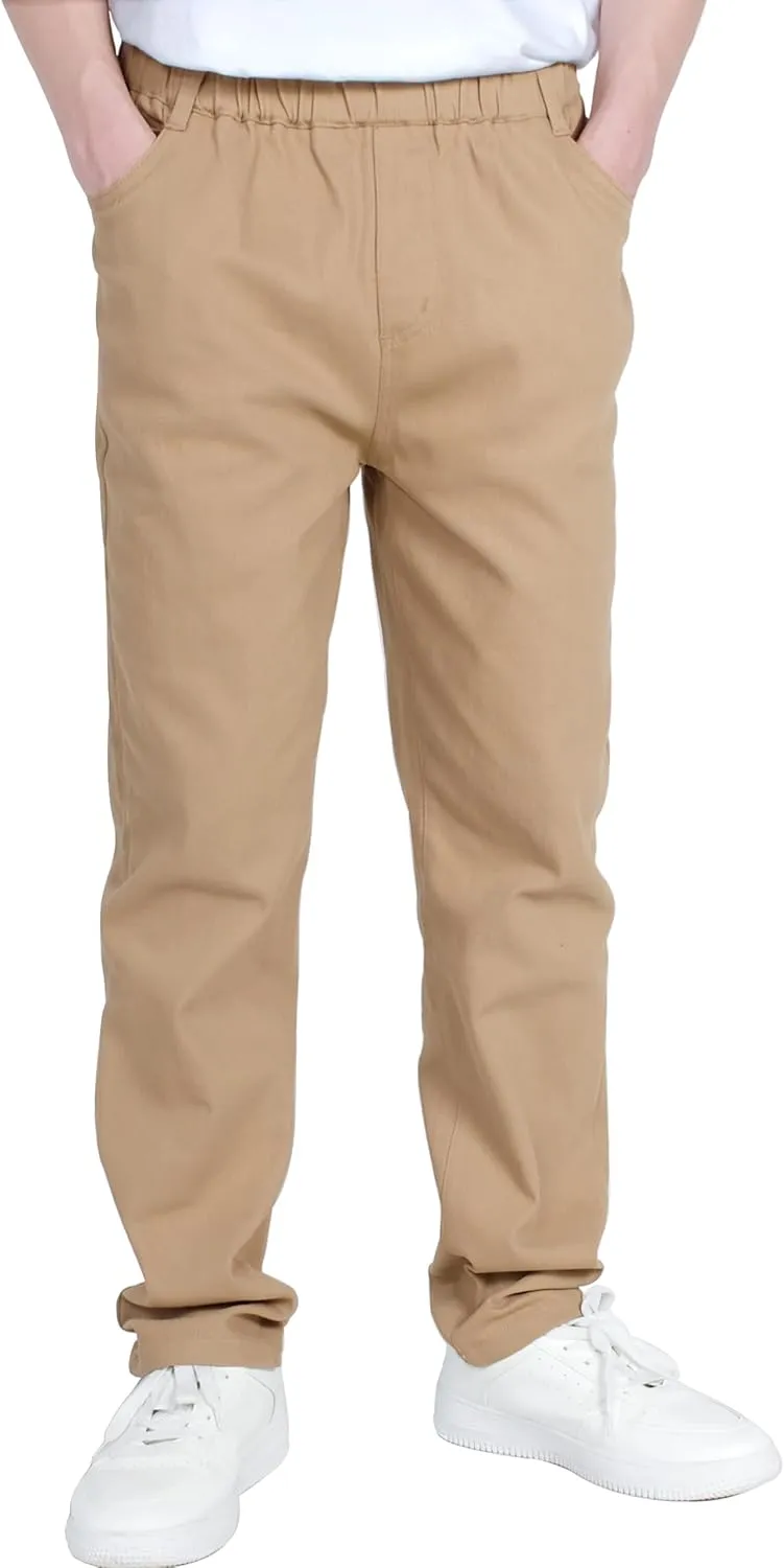 CAMLAKEE Boys' Stretch Pull on Chino Pants Kids School Uniform Yonth Twill Pants