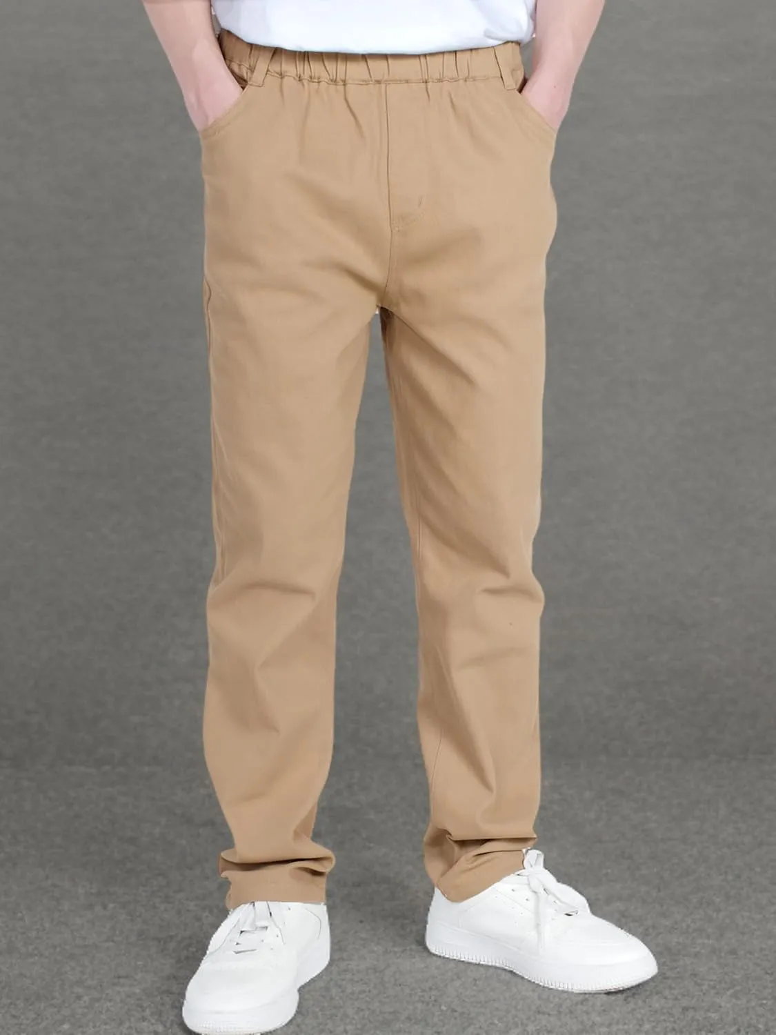 CAMLAKEE Boys' Stretch Pull on Chino Pants Kids School Uniform Yonth Twill Pants