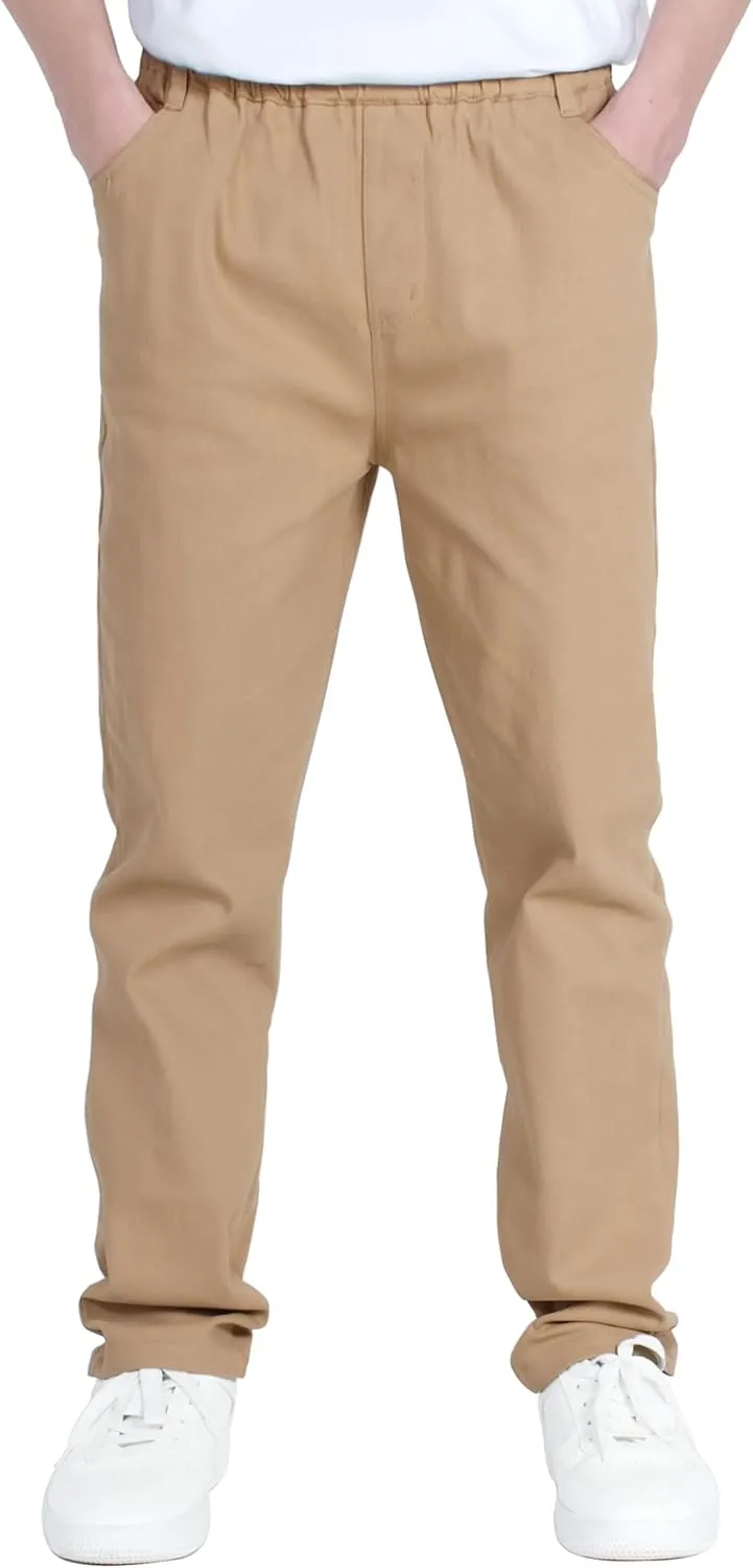 CAMLAKEE Boys' Stretch Pull on Chino Pants Kids School Uniform Yonth Twill Pants