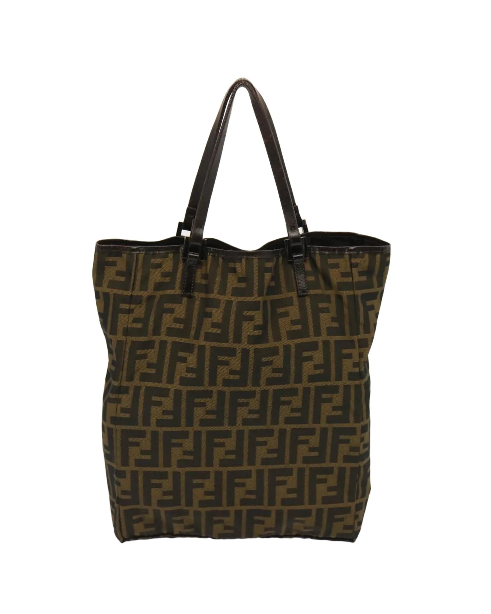 Canvas Brown Hand Bag with Zucca Pattern - Authentic Fendi