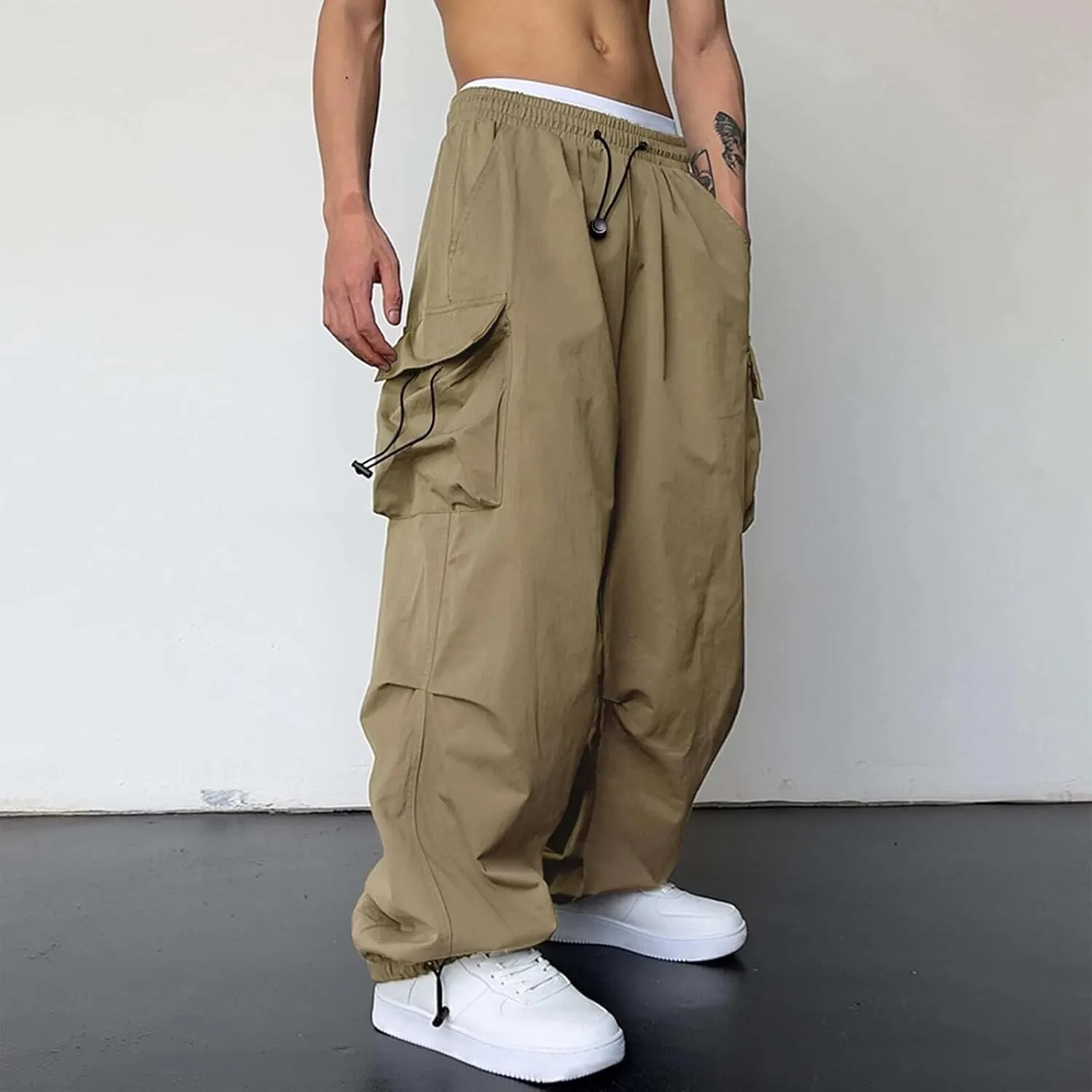 Cargo Pants for Men Baggy, Men's Baggy Cargo Pants Trendy Casual Parachute Pant Loose Fit Harem Joggers with Pockets