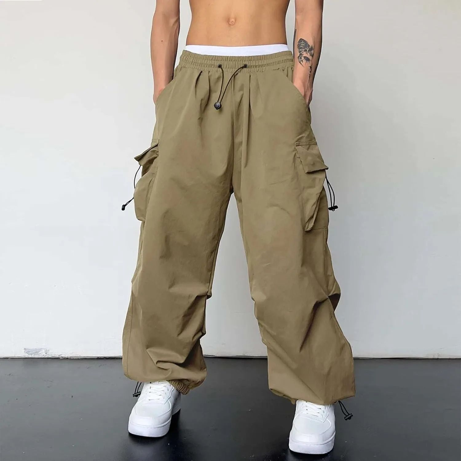 Cargo Pants for Men Baggy, Men's Baggy Cargo Pants Trendy Casual Parachute Pant Loose Fit Harem Joggers with Pockets