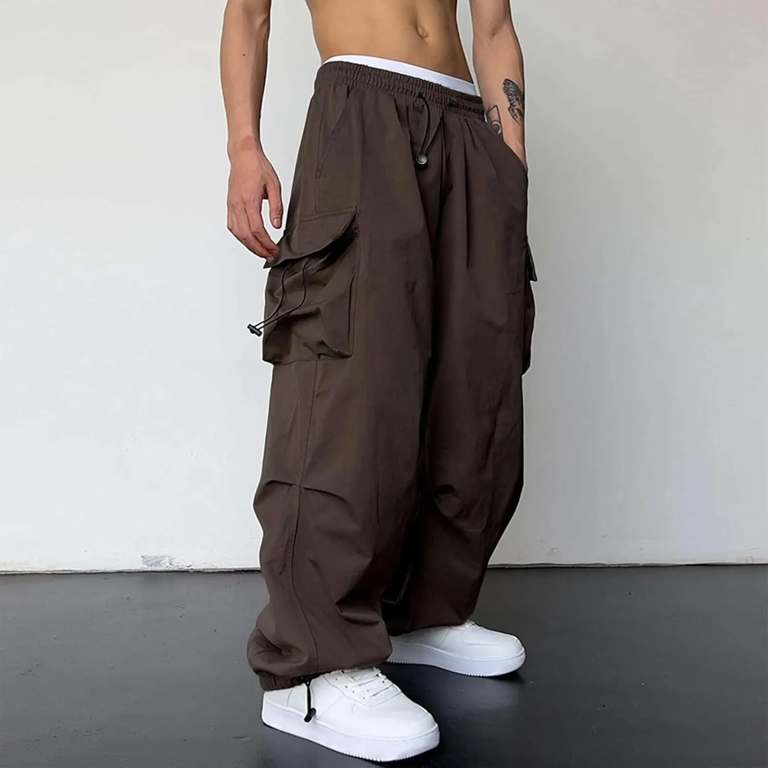 Cargo Pants for Men Baggy, Men's Baggy Cargo Pants Trendy Casual Parachute Pant Loose Fit Harem Joggers with Pockets