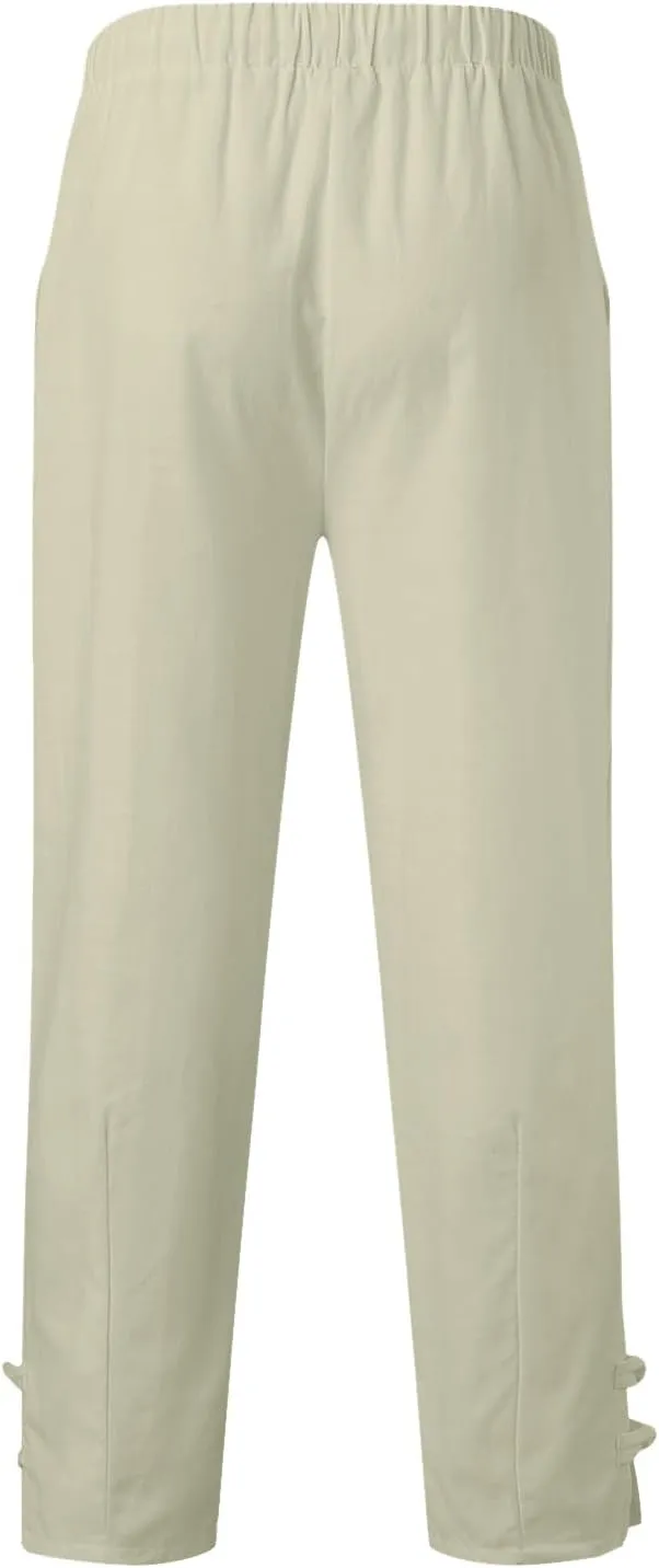 Cotton Linen Pants Men Casual Drawstring Elastic Waist Harem Plus Size Capris Lightweight Yoga Hippie Baggy Trousers