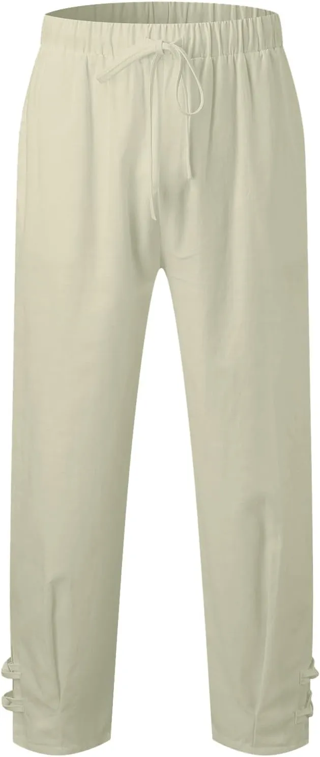 Cotton Linen Pants Men Casual Drawstring Elastic Waist Harem Plus Size Capris Lightweight Yoga Hippie Baggy Trousers