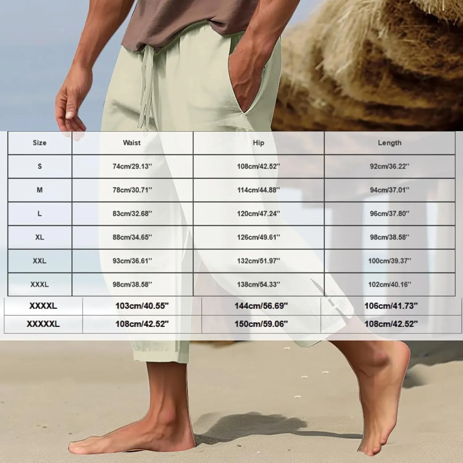 Cotton Linen Pants Men Casual Drawstring Elastic Waist Harem Plus Size Capris Lightweight Yoga Hippie Baggy Trousers