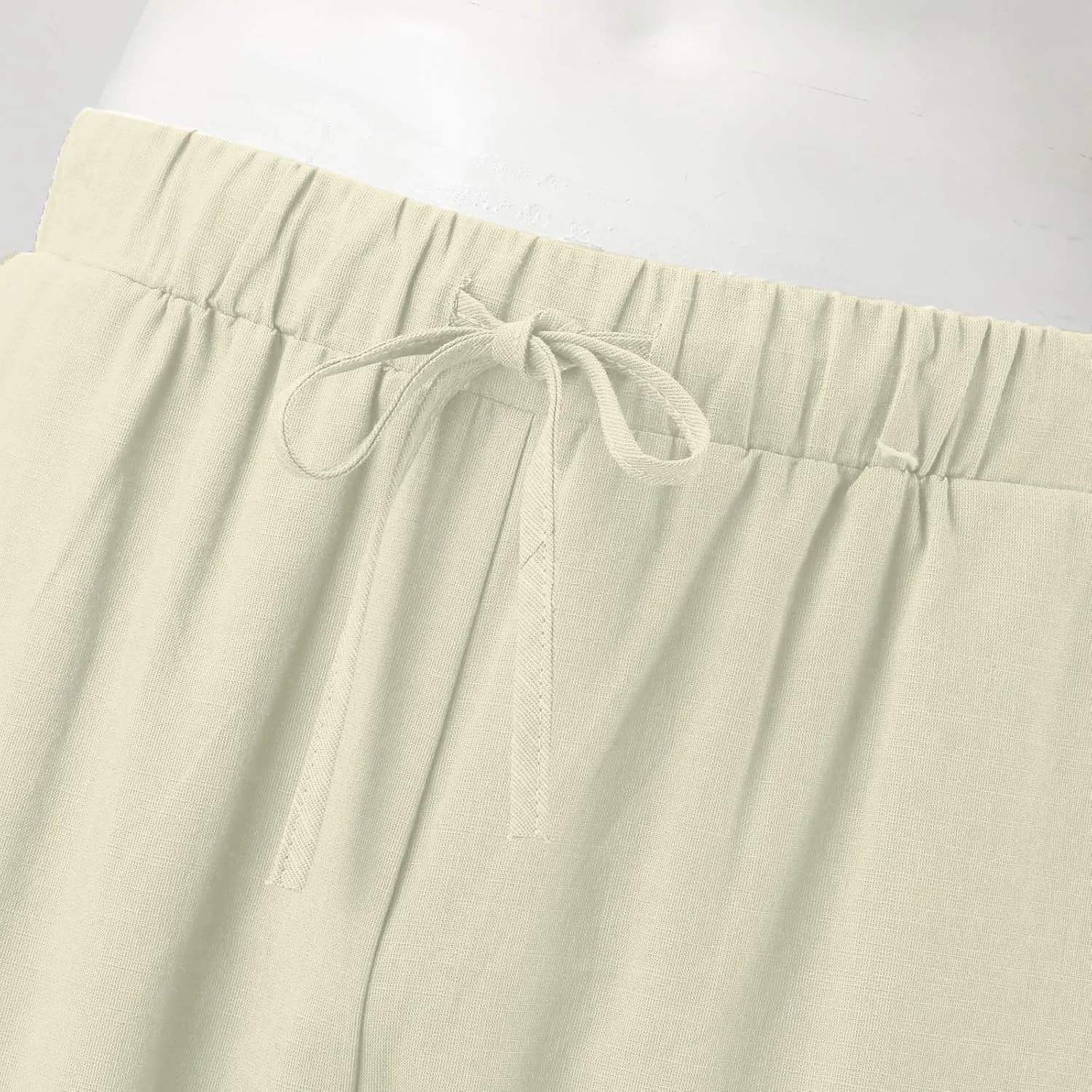 Cotton Linen Pants Men Casual Drawstring Elastic Waist Harem Plus Size Capris Lightweight Yoga Hippie Baggy Trousers
