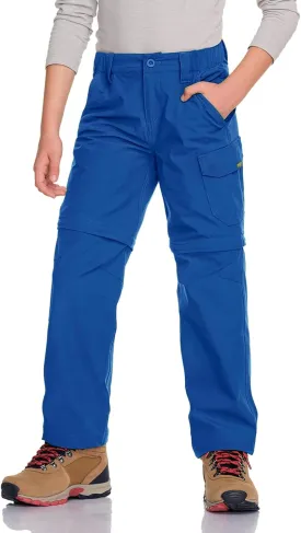 CQR Kids Youth Hiking Cargo Pants, UPF 50  Quick Dry Convertible Zip Off Pants, Outdoor Camping Pants