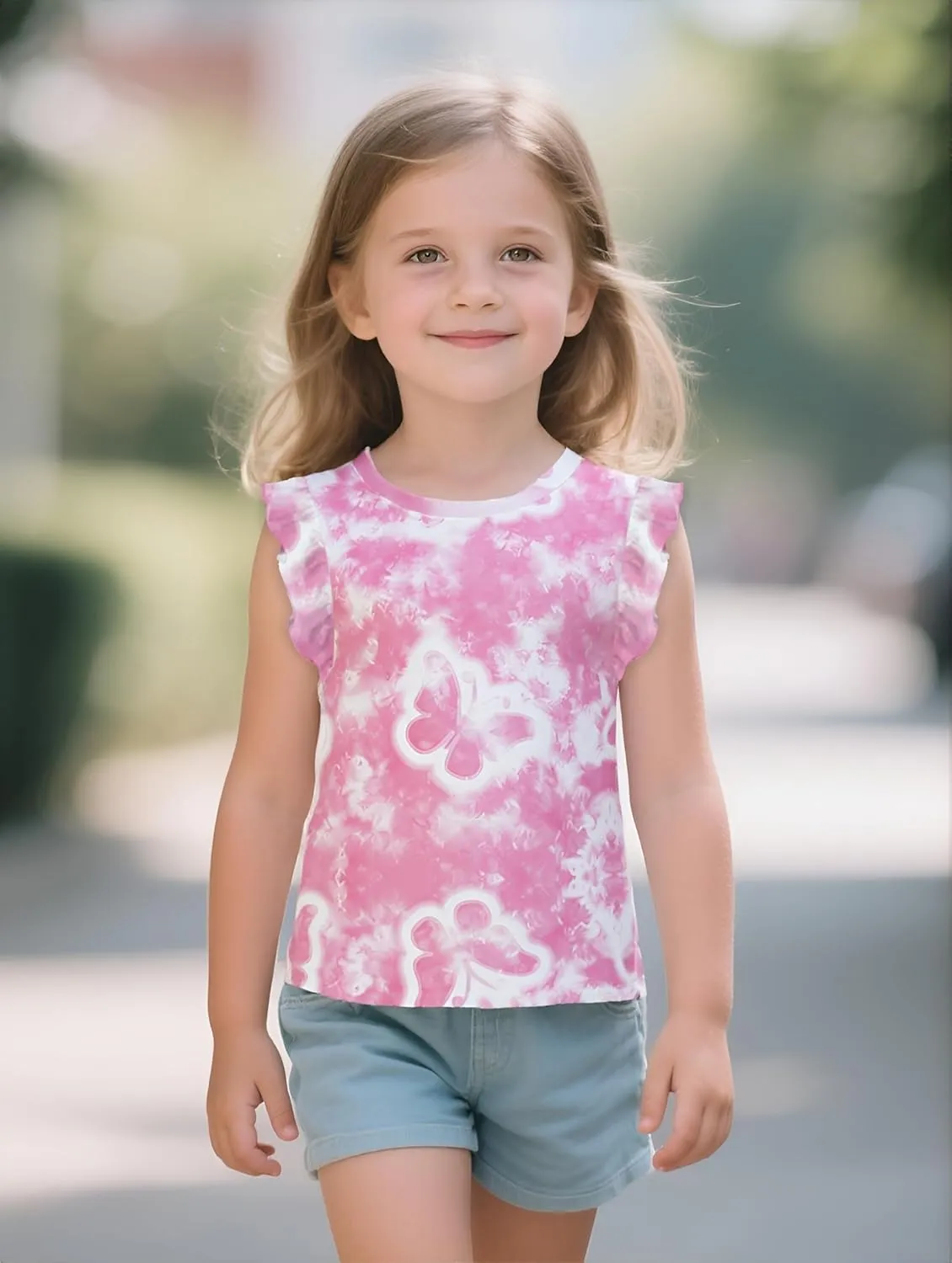 DDSOL T-Shirts Baby Girls Ruffle Sleeve Shirts Summer Toddler Cotton Tees Kids Graphic Tank Tops 2-7 Years