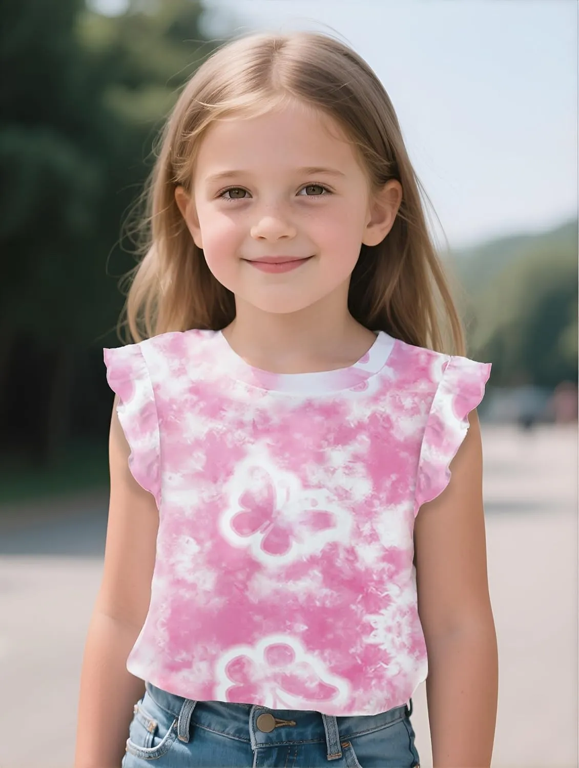 DDSOL T-Shirts Baby Girls Ruffle Sleeve Shirts Summer Toddler Cotton Tees Kids Graphic Tank Tops 2-7 Years