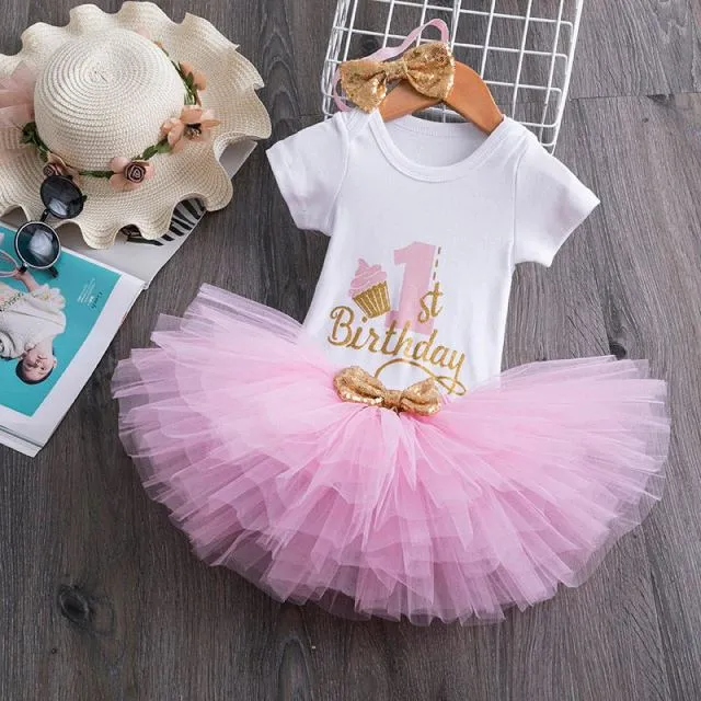 deanwangkt My Little Baby Girl First 1st Birthday Party Dress Cute Pink Tutu Cake Outfits Infant Dresses Baby Girls Baptism Clothes 0-12M