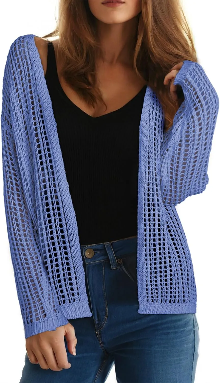 Dokotoo Womens Crochet Cardigan Sweater Boho Cover-ups Oversized Open Front Tunic Summer Outwear