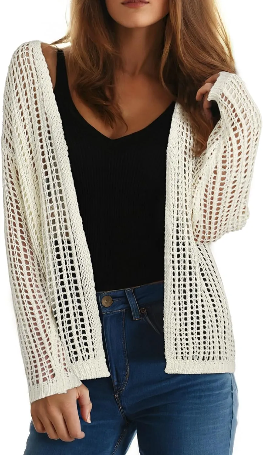 Dokotoo Womens Crochet Cardigan Sweater Boho Cover-ups Oversized Open Front Tunic Summer Outwear