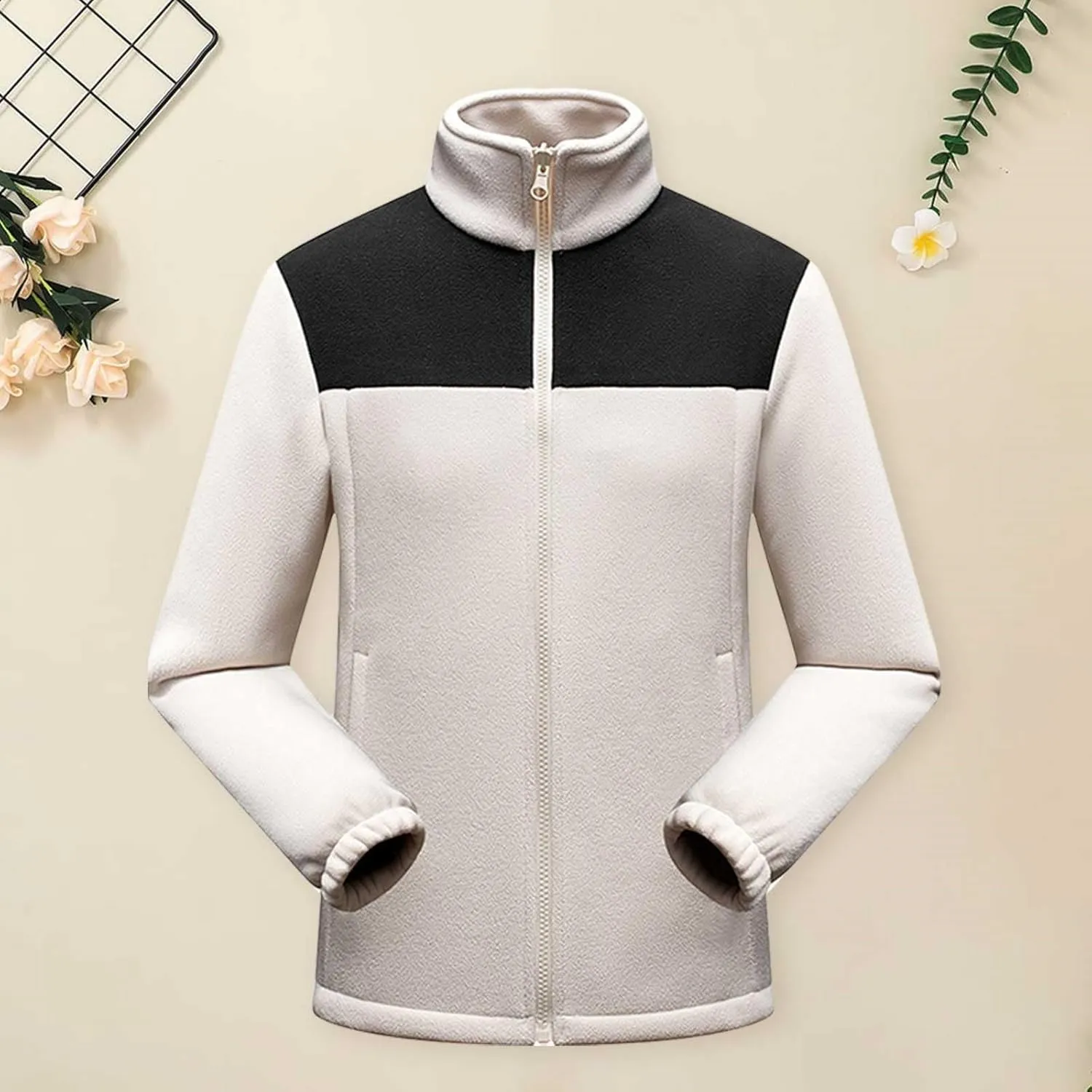 Fleece Jackets for Men Full Zip Lightweight Warm Winter Soft Coats Fashion Color Block Outdoor Hiking Jackets