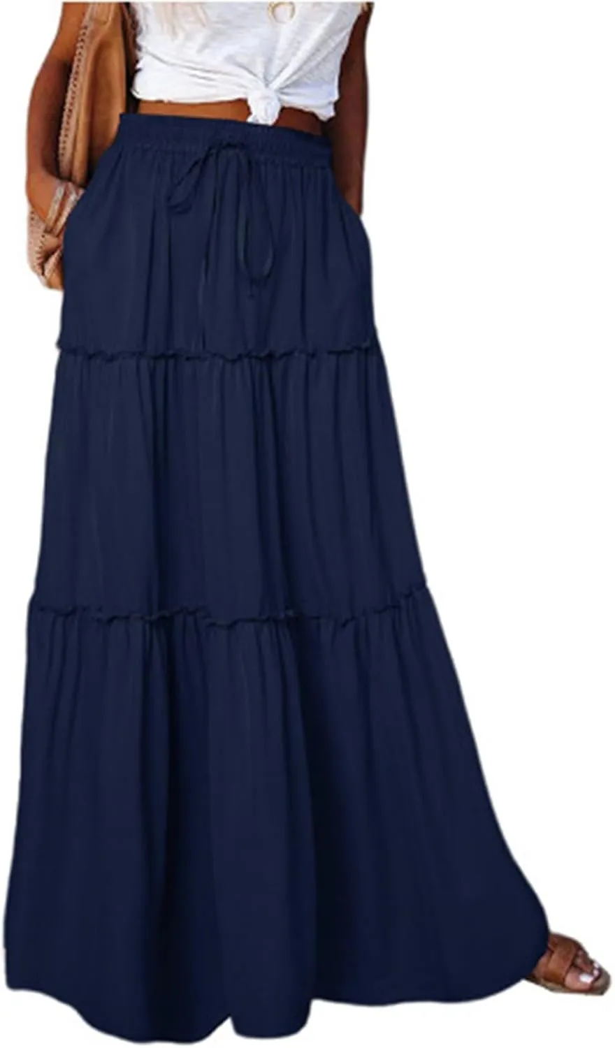 Flowy Tiered Maxi Skirts for Women 2025 Trendy Summer Vacation Boho Long Floral Skirt Elastic Drawstring A Line Skirt