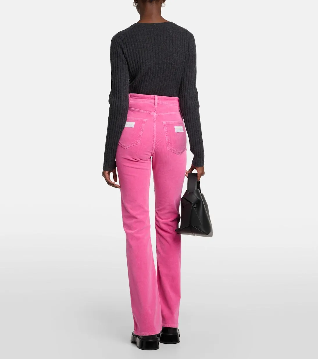 Ganni cotton corduroy flared trousers, pink