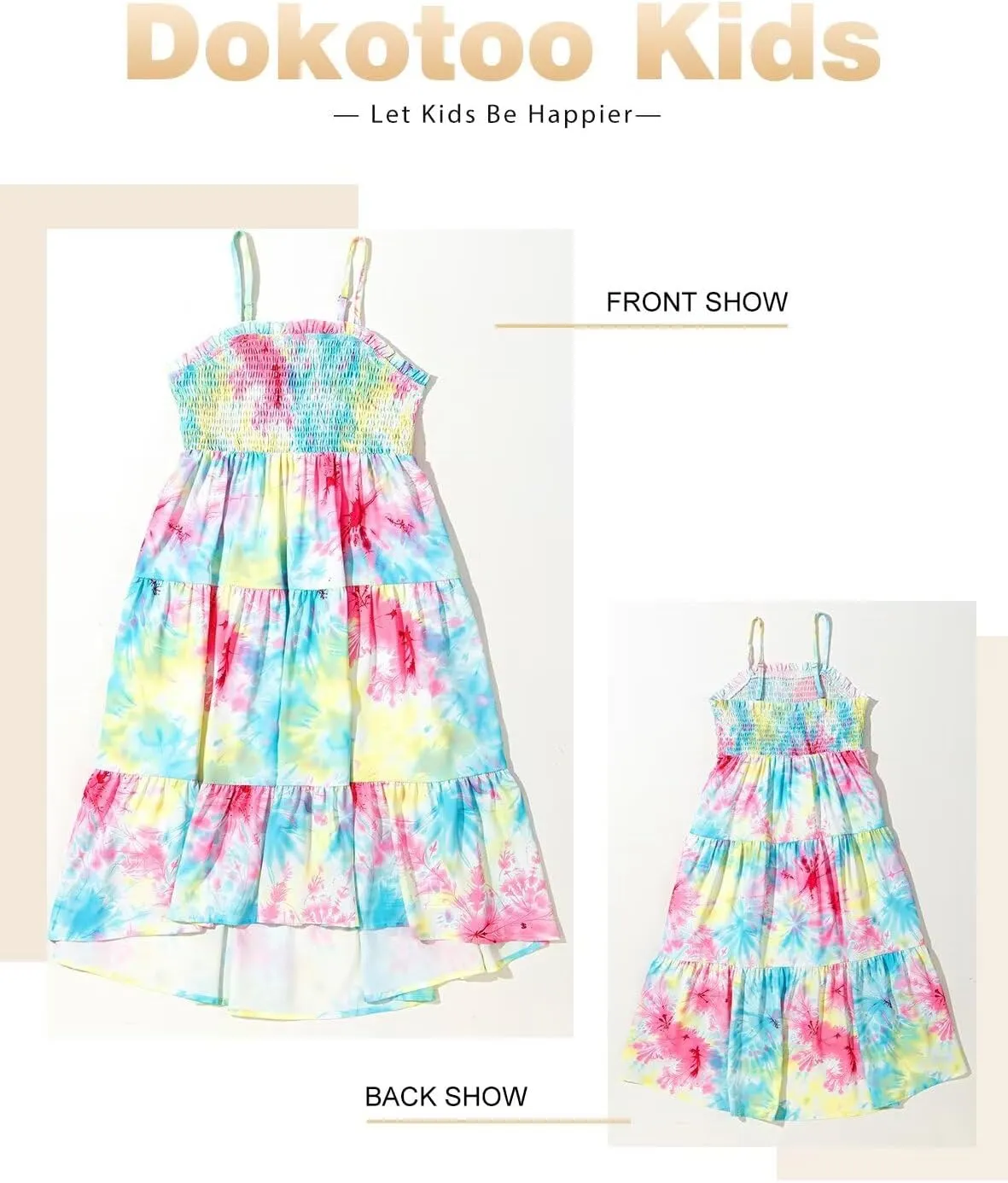 Girls Sundress Summer Boho Sleeveless Strap Smocked Tiered Dresses 6-15 Years