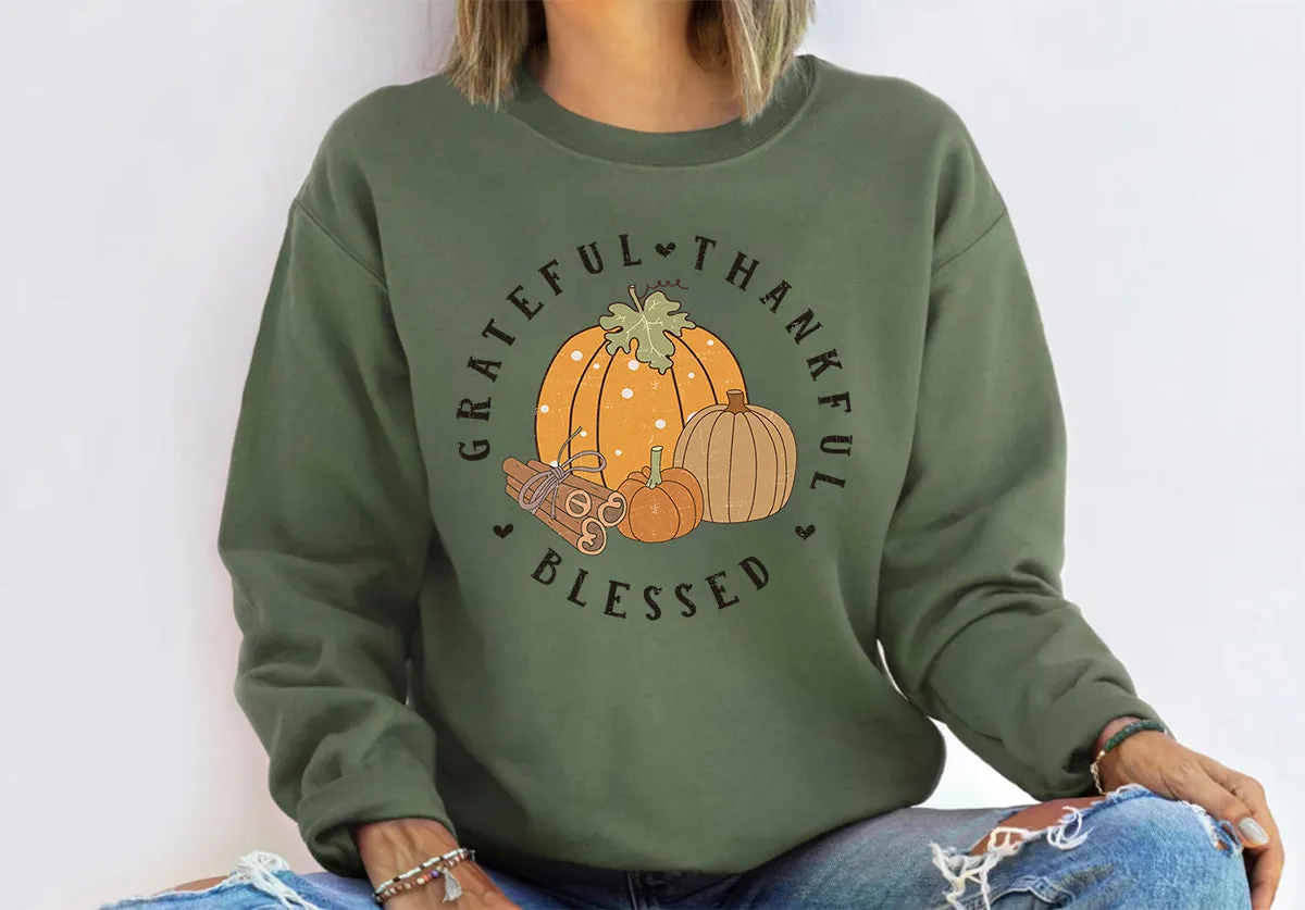 Greatful Thankful Blessed Shirts, Autumn Shirt, Fall Pumpkin Shirt, Fall Shirts, Thanksgiving T-Shirt