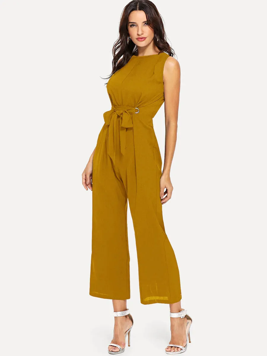 Grommet Detail Front Tie Jumpsuit