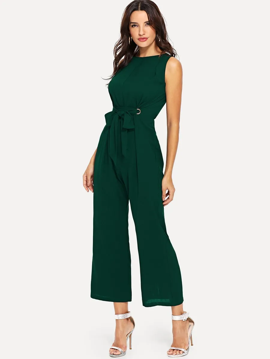 Grommet Detail Front Tie Jumpsuit