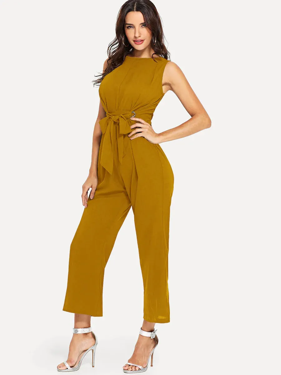 Grommet Detail Front Tie Jumpsuit