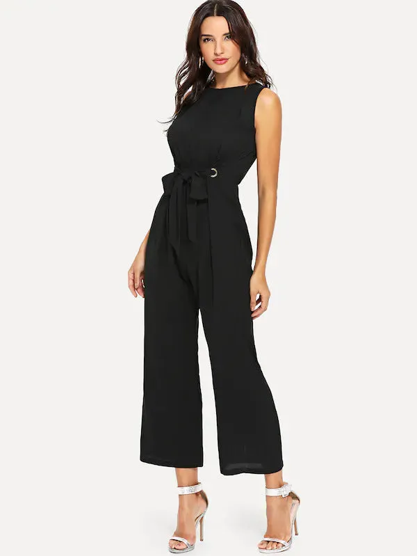 Grommet Detail Front Tie Jumpsuit