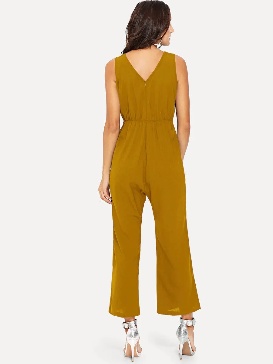 Grommet Detail Front Tie Jumpsuit