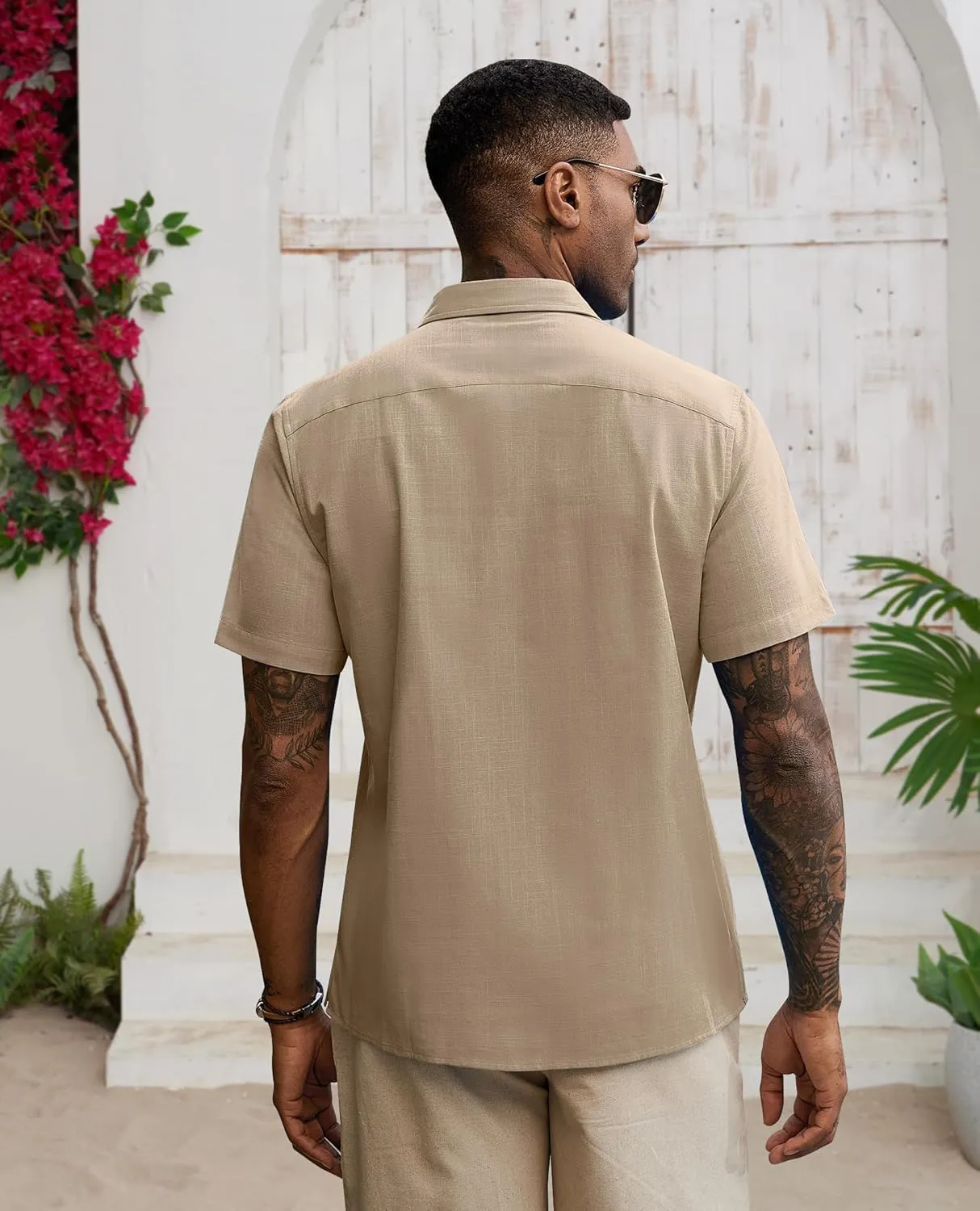 Guayabera Linen Shirts for Men Short Sleeve Button Down Shirt Hawaiian Shirt Cuban Summer Shirts Beach Shirts