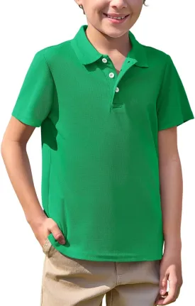 Haloumoning Boys Short Sleeve Polo Shirt Kids Collared School Uniform Shirts 5-14 Years