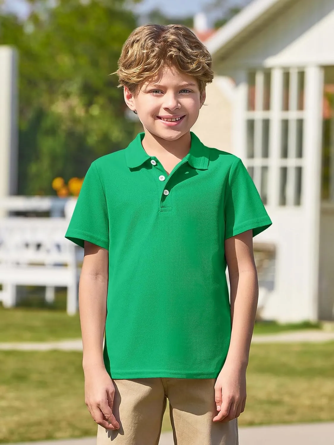 Haloumoning Boys Short Sleeve Polo Shirt Kids Collared School Uniform Shirts 5-14 Years