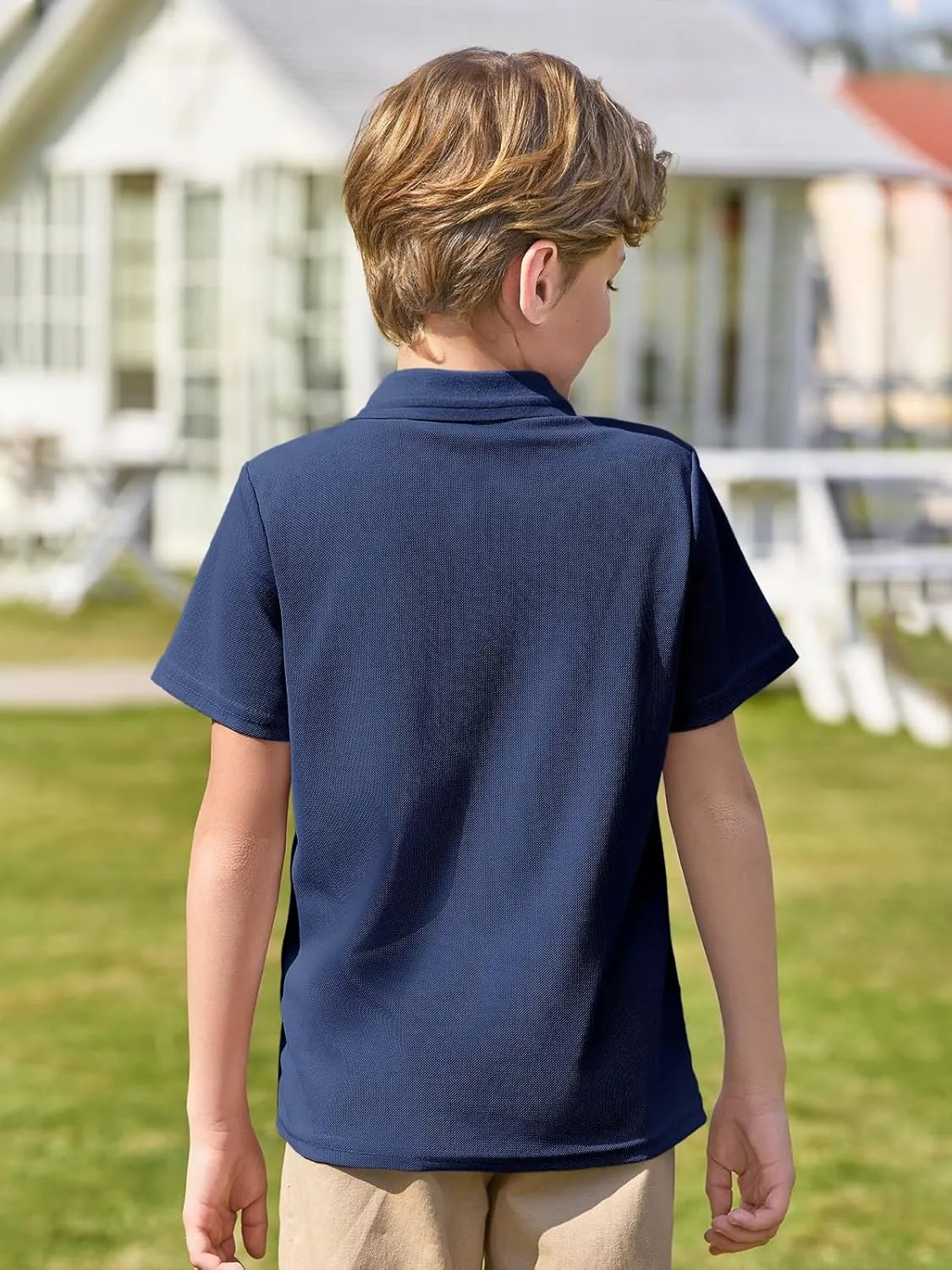 Haloumoning Boys Short Sleeve Polo Shirt Kids Collared School Uniform Shirts 5-14 Years