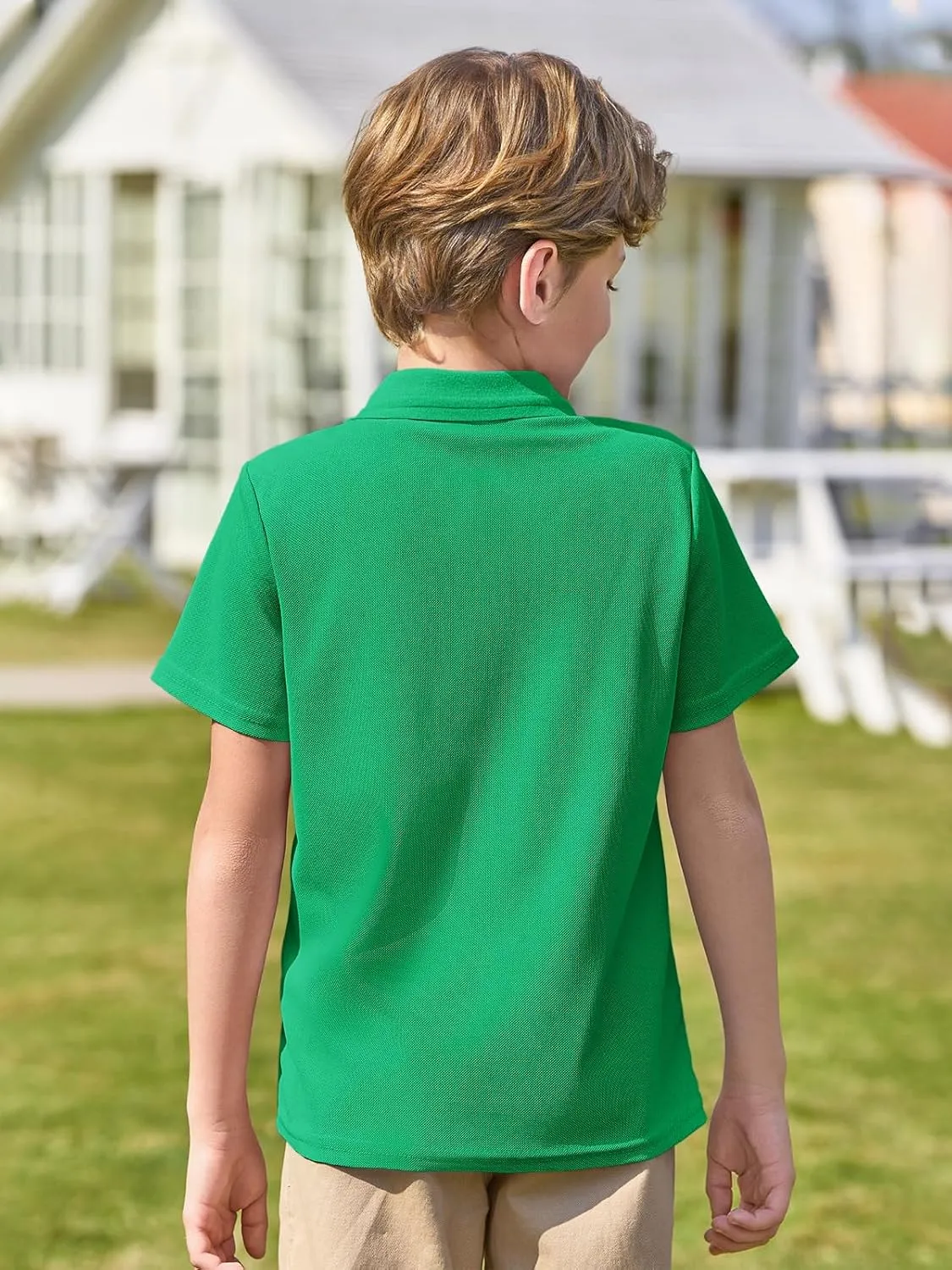 Haloumoning Boys Short Sleeve Polo Shirt Kids Collared School Uniform Shirts 5-14 Years