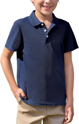 Haloumoning Boys Short Sleeve Polo Shirt Kids Collared School Uniform Shirts 5-14 Years