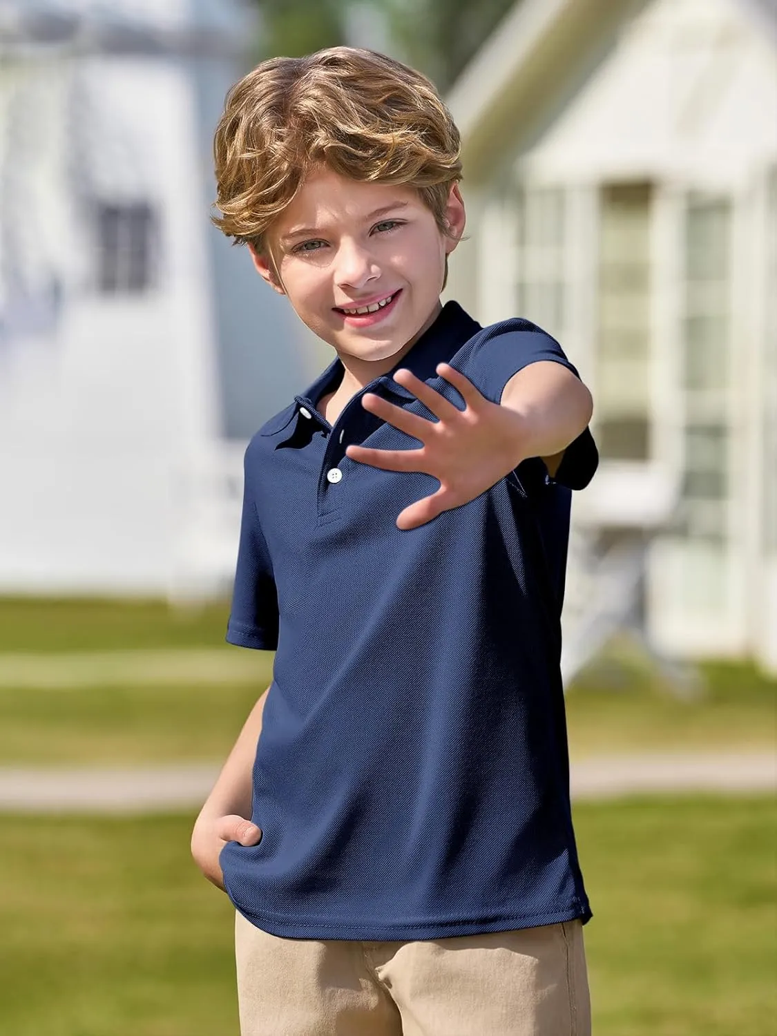 Haloumoning Boys Short Sleeve Polo Shirt Kids Collared School Uniform Shirts 5-14 Years