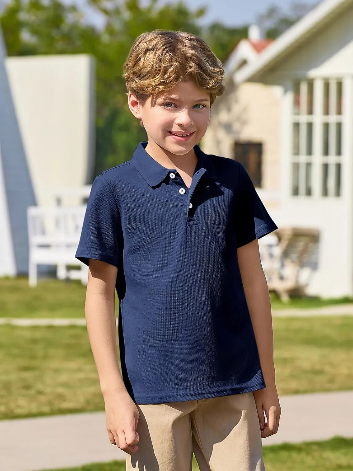 Haloumoning Boys Short Sleeve Polo Shirt Kids Collared School Uniform Shirts 5-14 Years