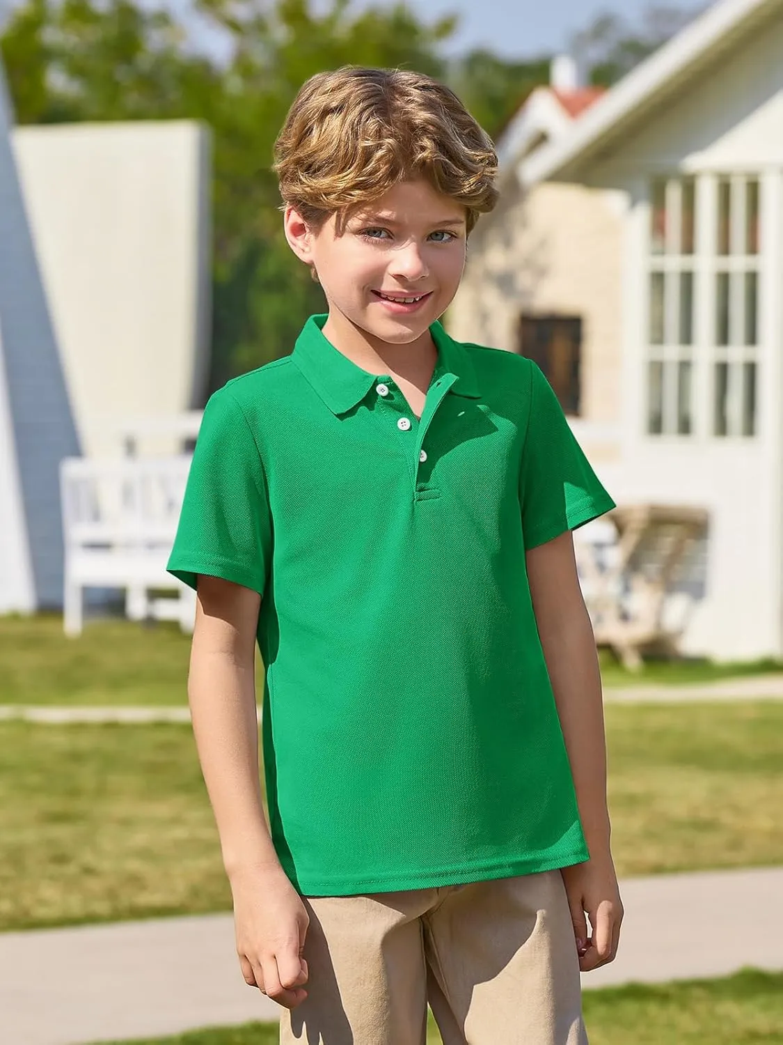 Haloumoning Boys Short Sleeve Polo Shirt Kids Collared School Uniform Shirts 5-14 Years