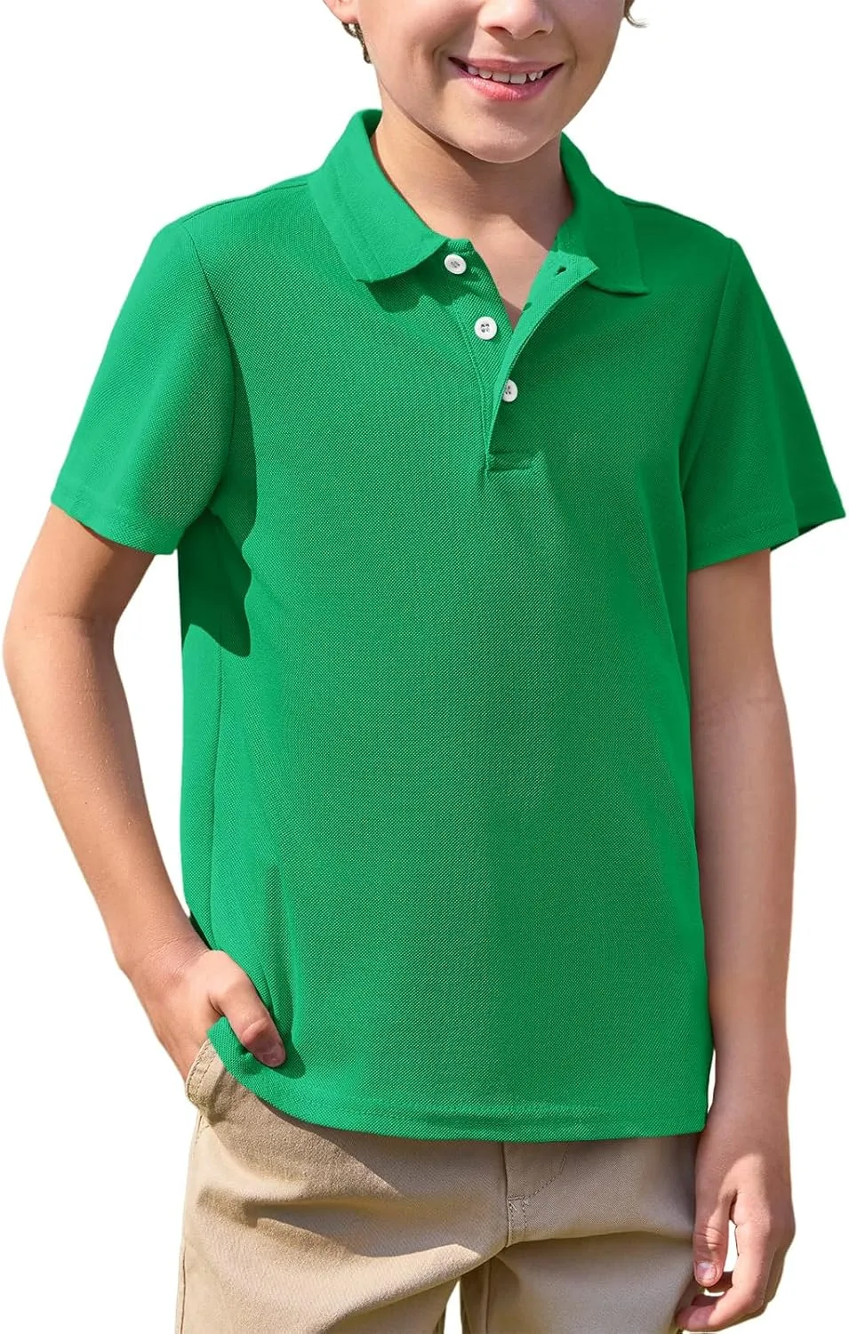 Haloumoning Boys Short Sleeve Polo Shirt Kids Collared School Uniform Shirts 5-14 Years